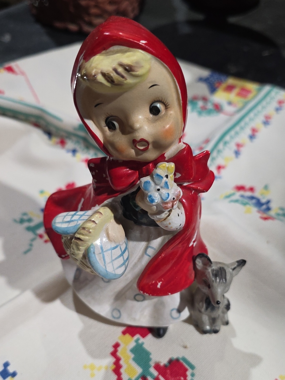 Vintage Red Hooded Girl Figurine  Decorative Collectible